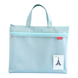 ジッパーポーチドキュメントバッグ Pendancy A4判 撥水 取っ手のついている 收納袋 2ポケット 連絡袋 ファイルバッグ ファイルケース オフィス用品 資料 書類 化粧品 クロスステッチ整理収納 旅行収納バッグ ナイロン+PVC製(グリーン)