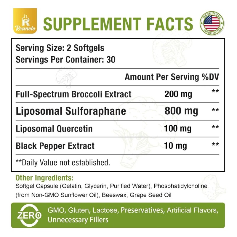 Sulforafano Liposomal Apoyo Hepatico 800 Mg 60 Capsulas Sabor Sin