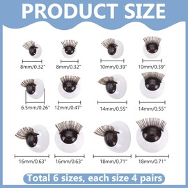 PH PandaHall 6 Sizes 3D Safety Eyes with Eyelash 24 Pairs Amigurumi Eyes Craft Eyes Half Round Puppet Eyes Plastic Crochet Eyes for DIY Bear Plush Puppet Stuffed Animal Making Blue, 8/10/12/14/16/18mm