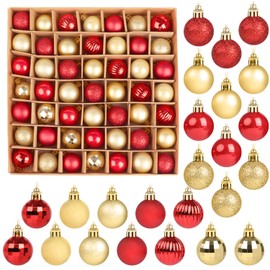 VEYLIN Red Christmas Mini Baubles, 49pcs 3cm Tiny Christmas Tree Baubles Glitter Christmas Baubles for Christmas Tree Decoration(Red and Gold)