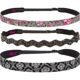 Hipsy Women's Adjustable NO Slip Victorian Scroll Headbands (Black/Black Glitter/D. Pink 3pk)