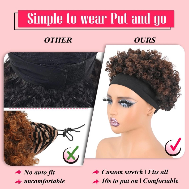 Headband Afro Kinky Curly Wigs For Black Women Short Curly