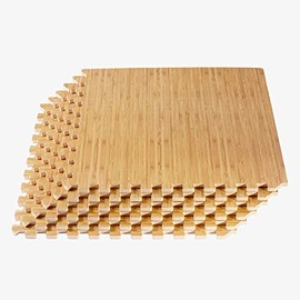 FOREST FLOOR Thick Printed Foam Tiles, Premium Wood Grain Interlocking Foam Floor Mats, Anti-Fatigue Flooring, 3/8" Thick, 48 Square Feet (12 Tiles), Light Bamboo