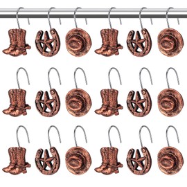 Beeveer 24 Pcs Western Shower Curtain Hooks Cowboy Retro Brown Farmhouse Rustic Hanger Rings Western Country Cowboy Decorative Bathroom Accessories Set for Bathroom Shower Curtain Decor