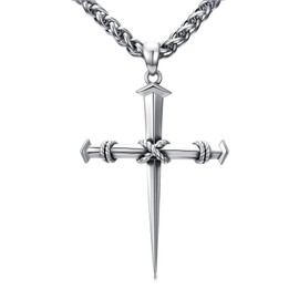 Lattd Nail Cross Necklace 925 Sterling Silver Three Nails Cross Pendant Christian Jewelry for Men Women, w/Stainless Steel Chain 22'' + 2''