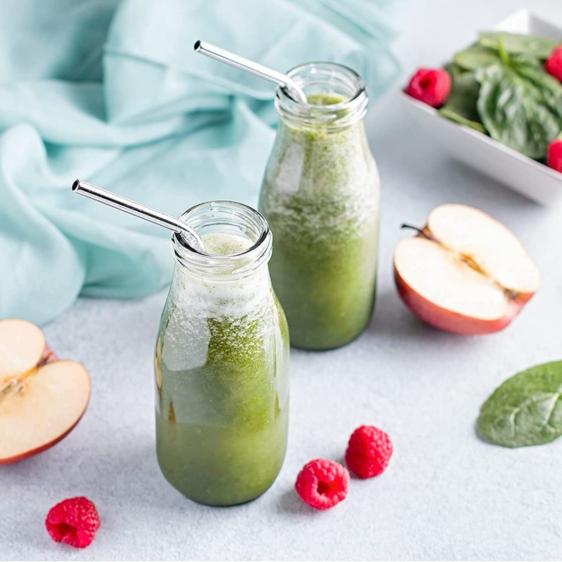 2 Stainless Steel Straws with Cleaning Brush, Reusable Eco Straws,