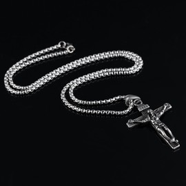 Nobranded Classic Cross Necklace Stainless Steel Solid Heavy Pendant with Coessential Exquisite Chain for Men and Women with Gift Box Cross_ primary colour