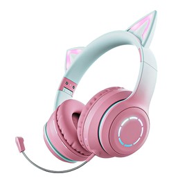 Bluetooth 5.1 Cat Ear Headphone, Cat Ear Headset, Headphones, Wireless Headphones, LED Included, Sparkling, Rainbow Color Conversion, Bluetooth 5.1 Wireless, Microphone, Sound Insulation, Closed,