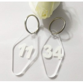 Acrylic Laser Cut Clear Keychain Numbered Key Fobs, Acrylic Key Tags Accessory, Acrylic Number Sign (Clear&White, 1-50)