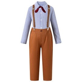 Okbebe Boys Pioneer Costume Kids Colonial Villager Costume (Blue,6-8Y)