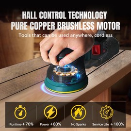 Orbital Sander with 2x20V 4Ah Batteries and 1xCharger,5 inch Variable Speed Cordless Orbital Sander,Brushless Motor Cordless Palm Sander for Woodworking,Sanding,Polishing-JOVANT