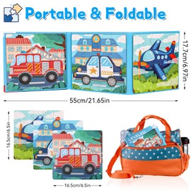 Children's Puzzle Magnet, 12-16-20 Pieces Magnets Puzzle Book for Children, Magnetic Puzzle Activity for Toddlers 3 4 5 Years on the Plane, Car Games (Transport Difficulty Level 2)