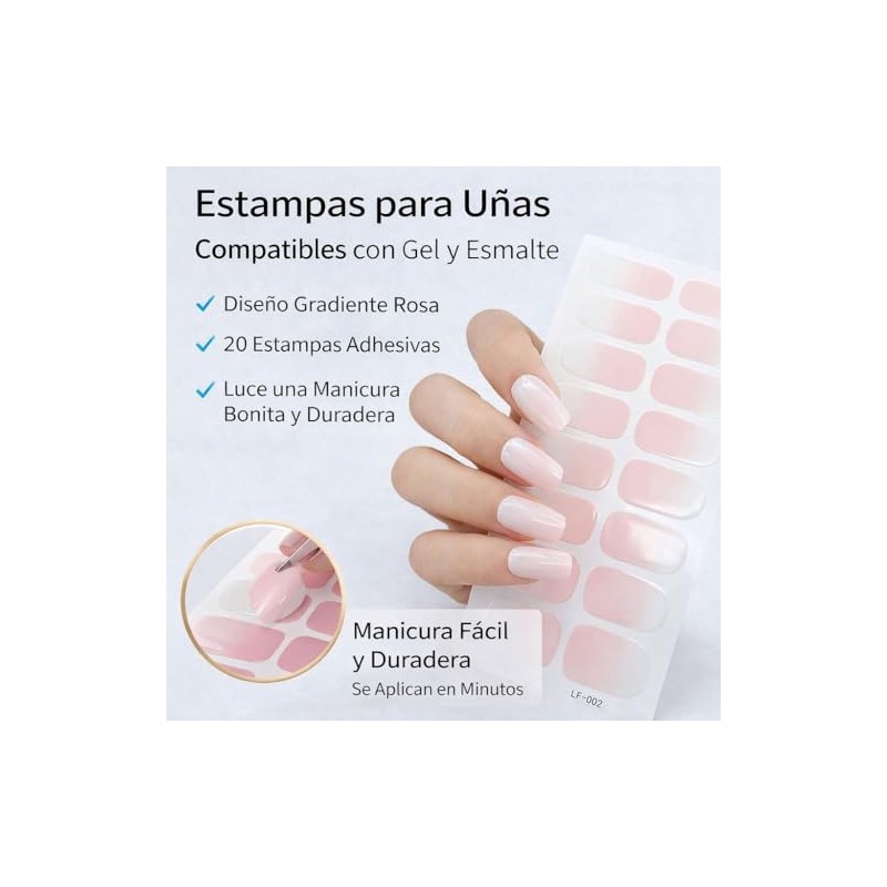 Estampas de Uñas de Esmalte y Gel, Rosa, Blanco y