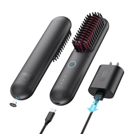 TYMO Porta Cordless Hair Straightener Brush, Portable Mini Straightening Brush for Travel, Negative Ion Hot Comb Hair Straightener for Women, Lightweight to Carry Out, USB Rechargeable, Blush