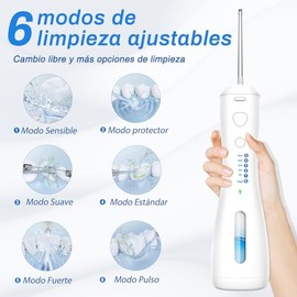 Irrigador Bucal, Limpieza Dental Portatil,6 Modos de Limpieza y 4 Puntas,Resistente al Agua IPX7,250ml Irrigador Oral Inalámbrico Portátil,Hilo Dental de Agua sin Cable para el Hogar, Viajes, Ducha