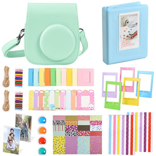 KIKIGOAL Instant Mini 12 Accessories Compatible with Instax Mini 12,Includes Camera Case/Photo Album/Filters/Wall Hanging Frames/Stickers (Mint Green)