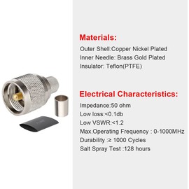 XRDS -RF PL259 Male Crimp Coax Connector, UHF PL-259 Crimp Coax Connector for LMR400/RG8/RG8U/RG213/9913/7D-FB Coax Cable