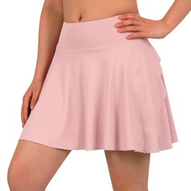 ANIVIVO Women's 17" Tennis Skirts Layered Athletic Golf Skorts Skirts for Women with Pockets High Waisted Workout Skirt(Pink,L)
