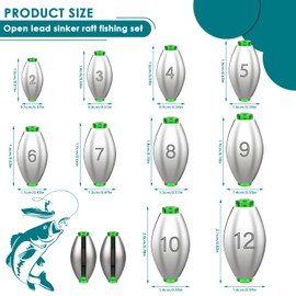 Lhdfyqt Pack of 50 Fishing Weights Kit, Removable Fishing Weights, Fishing Lead Set, Lead Fishing Base Lead, Fishing Lead Set, Fishing Weights Lead Kit with Storage Box, Reusable (10 Sizes)