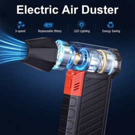 Azevix Electric Air Duster-130000RPM Super Power Cordless Air Duster Rechargeable, 3 Gear Adjustable Compressed Air Duster with LED Light for Computer/Outdoor/Home Cleaning-Replaceable Battery Design