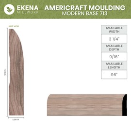 Ekena Millwork WM713 - Americraft Modern Baseboard Moulding, 9/16"D x 3 1/4"W x 96"L, Primed Finger-Joint Pine