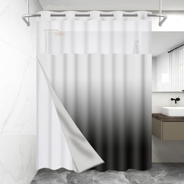 MOXDBT NO Hook Ombre Grey Black Shower Curtain with Snap-in Liner Set, Modern Design Hotel Style with See Through Top Window Double Layers Water Proof Bath Curtain,Machine Washable 54x80 Inch