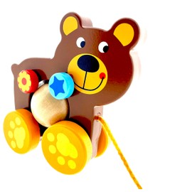 Wooden Pull Along Toy from 1 Year Old Cute Wooden Pull Along Toy Baby Toy Turtle Bear Elephant for Pulling Wooden Toy Pull Along Elephant Family (Bear)