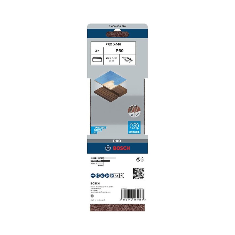 Bosch 2608606070 Sanding Belts75x533 G60, Red, 75 mm x 533