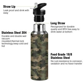 YPPAHHHH Sport Water Bottle with Straw Military CamouflageKids Water Bottle Stainless Steel Insulated Leakproof Vacuum Insulated Tumblers for School Travel