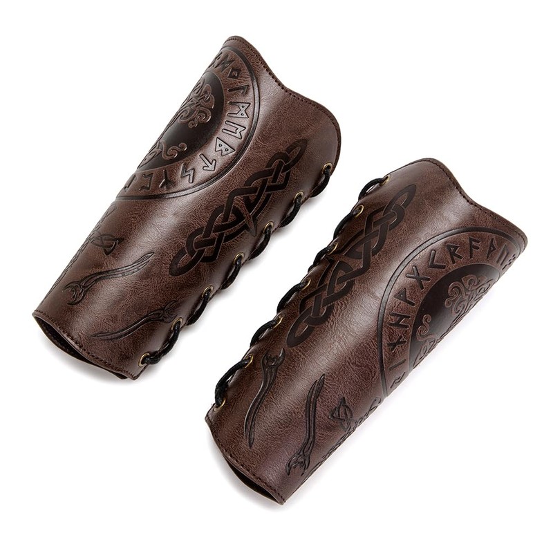 HOEACXY Leather Bracers for Men Viking Embossed Tree Bracers Medieval