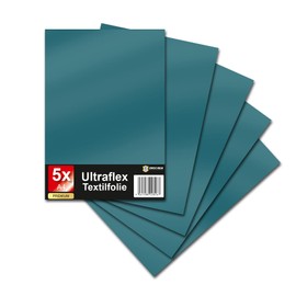 Ultraflex S Textile Film for Plotter, 61 Colours, DIN A4 Sheet, 30 x 20 cm, Plotter Film Matt on Fabrics, Clothing, T-Shirt Film, Flex Film, DIY Accessories (20 Petrol, Set of 5)