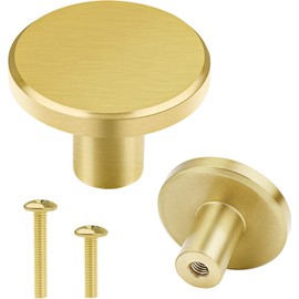 Vandicka 4 Gold Furniture Knobs Cabinet Knobs Drawer Handles, Round Brass Knobs Handles for Kitchen Cabinets Dressers Wardrobes, 28 x 20 mm, with Screws