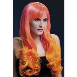 Smiffy's Fever Emily Wig, 28.0 inches (71 cm), Long Soft Curl, 2 Tones, Pink & Orange