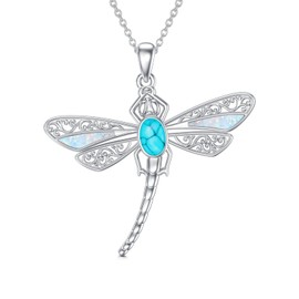 SIMONLY Dragonfly Necklace 925 Sterling Silver Opal Turquoise Necklace Western Jewelry Christmas Birthday Gifts for Women Mom Girlfriend Her
