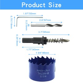 Luomorgo 45mm/1 3/4 inch Hole Saw Drill Bit, 1 1/4 inch Cutting Depth HSS Bi-Metal Hole Cutter for Wood Cornhole Boards Plastic Drywall & Metal Sheet