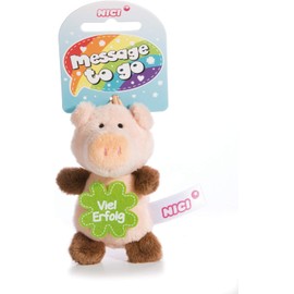 NICI 44864 Anhänger Schwein mit Spruch Viel Erfolg 8cm mit Loop, rosa/braun