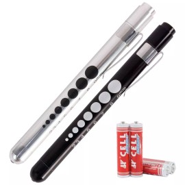 Ever Ready Pen Light Nurse Led Medical Penlight Pupil Gauge - 2PACK Black and Silver
