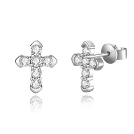 Moissanite Cross Earrings for Men, 925 Sterling Silver Moissanite Diamond Stud Earrings for Women Hypoallergenic Perfect Jewery Gifts for Him, Sterling Silver, Moissanite
