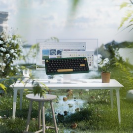 FCPLU x UBOTIE Wireless Bluetooth TKL Keyboard with 84 Retro Round Keycaps, Typewriter-Style, for PC/Mac/Tablets(Dark-Green Colorful)