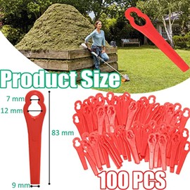 100 Pcs Plastic Grass Trimmer Blades, Cordless Strimmer Blades 83 mm Lawn Mower Cutting Blades Garden Mower Replacement Blades for Einhell Grass Strimmer (Red)