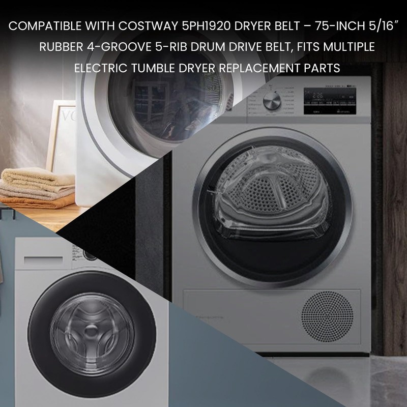 Compatible with Costway 5PH1920 Dryer Belt – 75-Inch 5/16″ Rubber