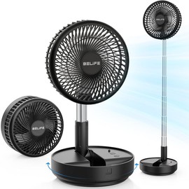 Belife X8 Portable Fan, Cordless Oscillating Fan with Remote, Foldable Telescopic Adjustable Height Fan, USB Rechargeable 7200mAh Battery Operated Camping Fan for Travel Outdoor Home Bedroom Sleeping - Color: Black