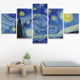 SIGNWIN Large Canvas Wall Art Starry Night by Vincent Van Gogh Abstract Plants Illustrations Impressionism Modern Panoramic Relax/Calm Multicolor for Living Room, Bedroom, Office - 60"x32"
