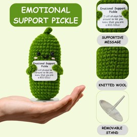 The trend collection Emotional Support Pickle with Stand. Positive Pickle Gift for Women, Friends, Family, Co Workers. Birthday and Christmas Great Stocking Stuffer.