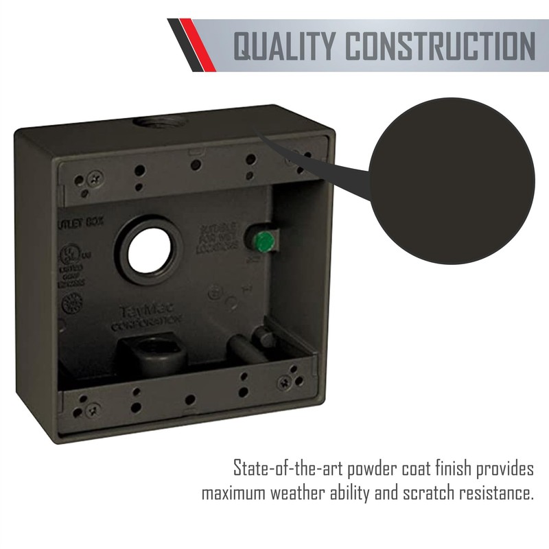 2-Gang Weatherproof Box, Three 3/4 in. Outlets, Bronze
