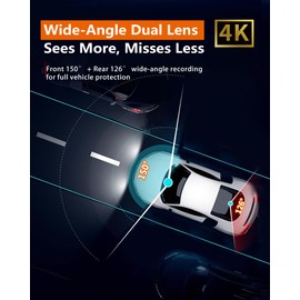 Ficorella FC70 Dash Cam Front Rear,4K Full HD Dash Camera for Cars,Built-in 5G WiFi&G-Sensor,Super Night Vision,HDR, Loop Recording, App Control,24 Hours Parking Monitor,Included 32GB Card