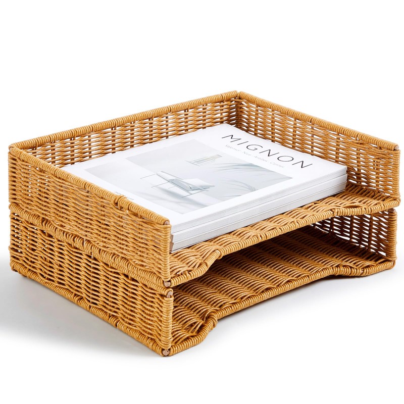 Yeaqee 2 Pcs Paper Tray Organizer for Desk Woven Letter