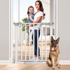 Amibud 41'' Extra Tall Baby Gate for Large Dogs Pets Indoor No Jumping Over, 30-32.6'' Wide Heavy Duty Puppy Gate for Doorways, Pressure Mounted Metal Gate for Child Toddler No Tools Needed(White)