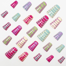 24Pcs Colorful Press on Nails Short Duck Fake Nails Nude Nails Press ons with Colorful Crocodile Pattern Designs Glossy False Nails Full Cover Acrylic Nails Cute Glue on Nails for Women