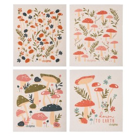 Karma, Swedish Dishcloths for Kitchen - 4 Pack, Reusable, Washable and Biodegradable Dishcloths, Mushroom